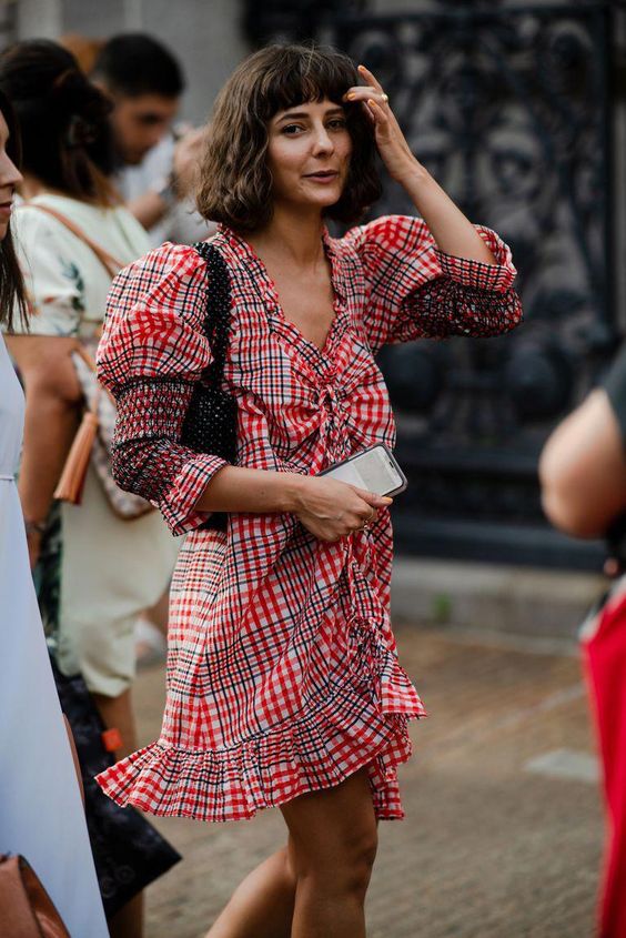 puff sleeves | plaid dress embroidered ruffles Spring street style | Girlfriend is Better