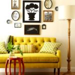 Gold Sofas | Mid-century modern living room yellow gallery wall | Girlfriend is Better