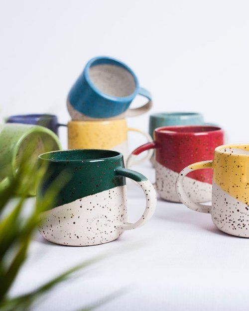 color blocking decor | speckled dipped coffee mugs ceramic handmade | Girlfriend is Better