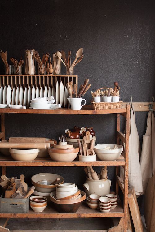 rustic kitchen shelving | vintage collection wood dish rack baking organization | Girlfriend is Better