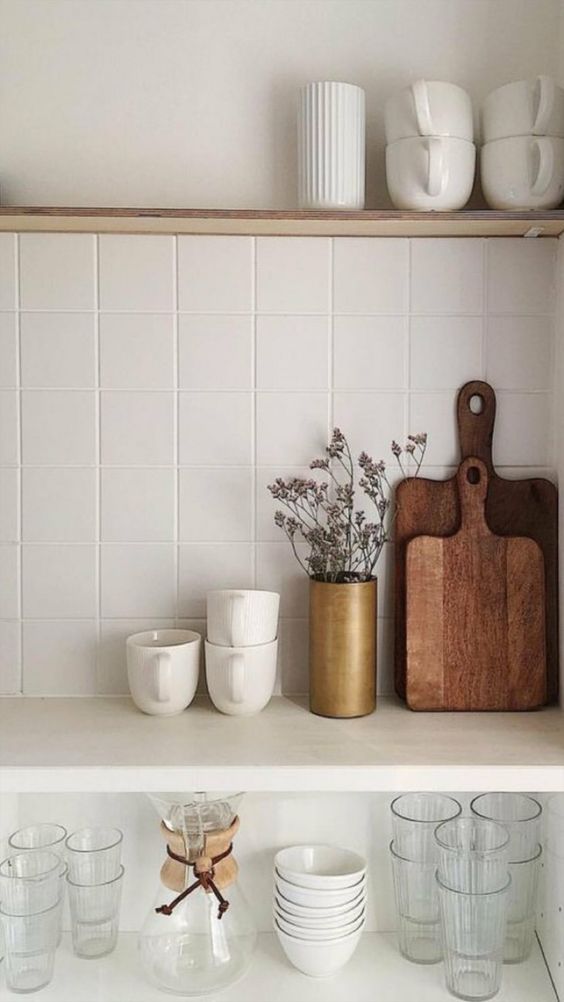 kitchen shelving | hygge decor cutting boards entertaining dishwater mugs | Girlfriend is Better