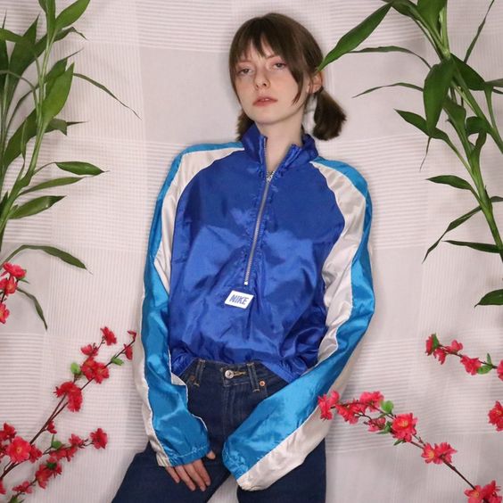 vintage windbreakers | 80s Nike half-zip blue cinched sleeves jacket | Girlfriend is Better