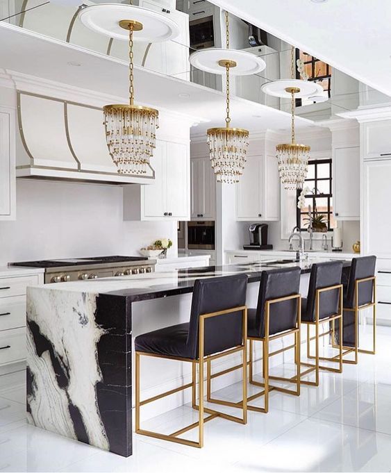 panda marble | kitchen countertop bar contemporary gold metal white black | Girlfriend is Better