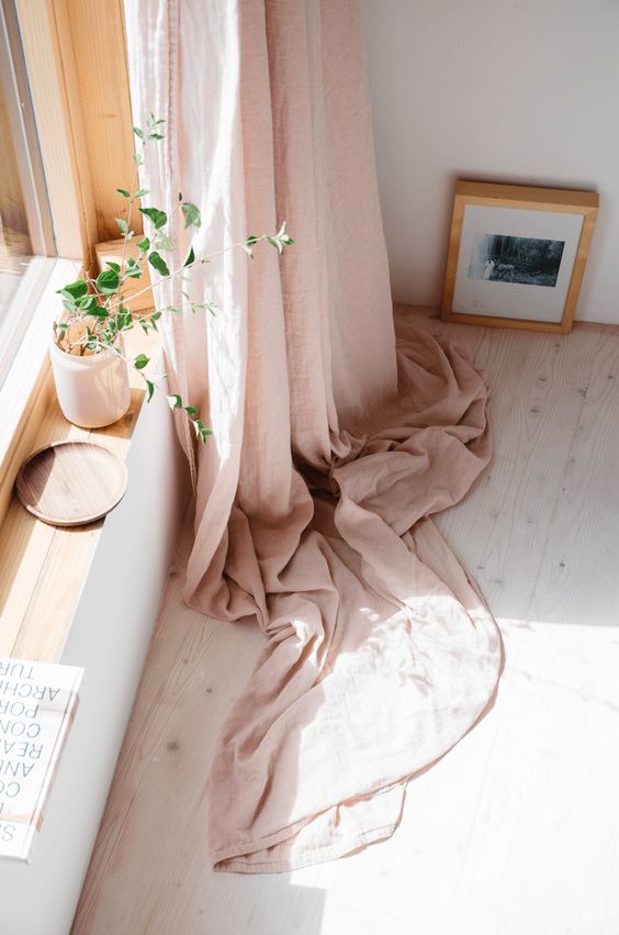 midsummer hygge | pink curtain plant windowsill natural decor bedroom | Girlfriend is Better