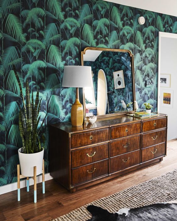 Southern Bohemian | banana leaf wallpaper dresser surf shack | Girlfriend is Better