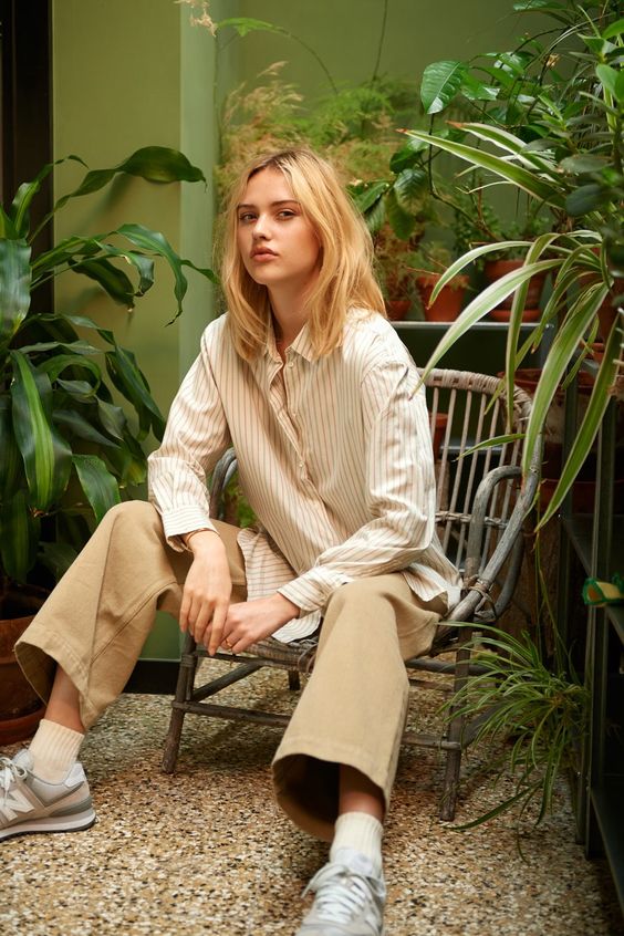 straight leg pants | neutrals button up blouse work wear | Girlfriend is Better