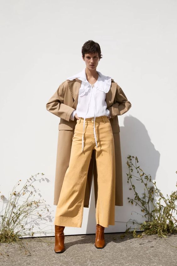 straight leg pants | yellow high-waist high-rise trench coat neutrals | Girlfriend is Better