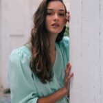 summer dresses | teal green puff shoulders satin vintage | Girlfriend is Better