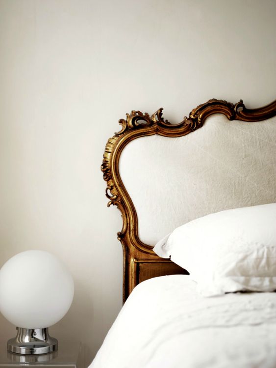 white interiors | bedroom headboard linen bedding French country | Girlfriend is Better