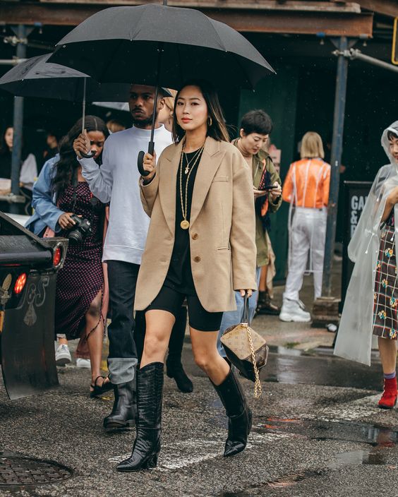 bike shorts | black boots oversized blazer 90s work wear | Girlfriend is Better