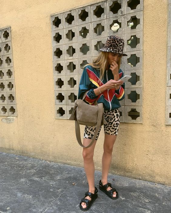 bike shorts | cheetah print mixed windbreaker tourist bucket hat | Girlfriend is Better