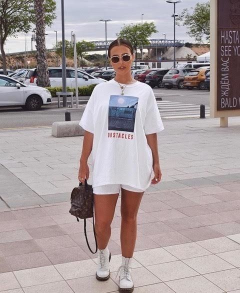 white bike shorts | oversized graphic tee doc martens | Girlfriend is Better