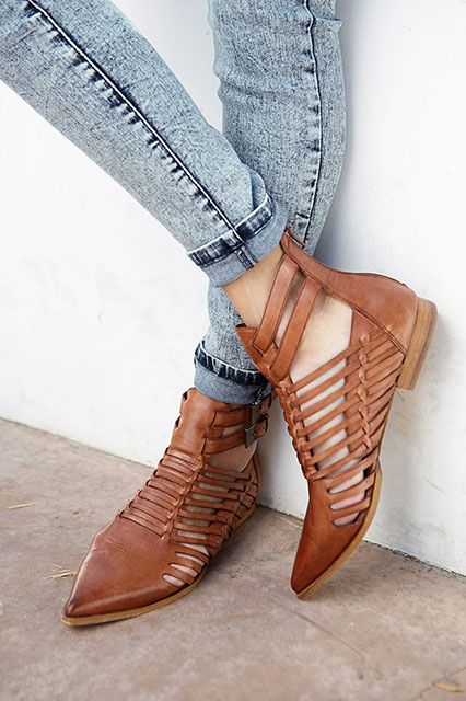 leather flats | tan ankle bootie weave cinnamon pointed toe | Girlfriend is Better