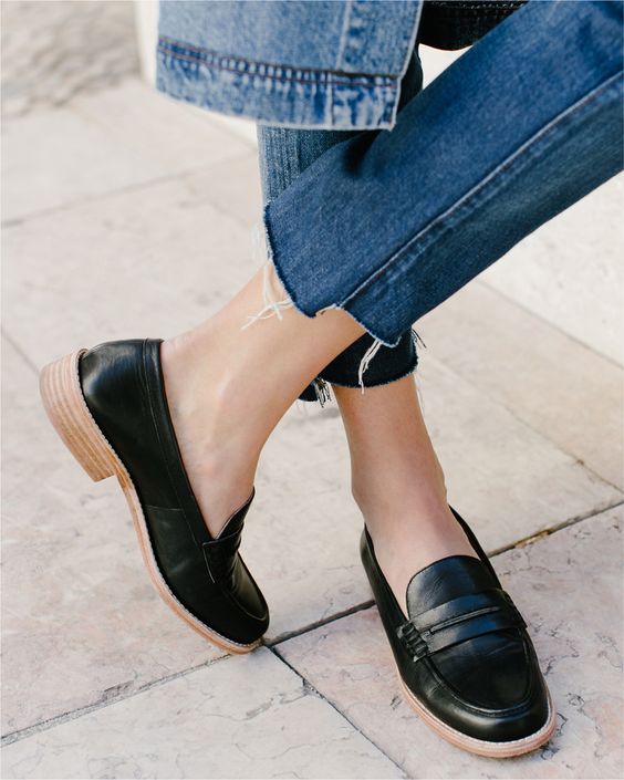 leather flats | black loafers cropped denim | Girlfriend is Better