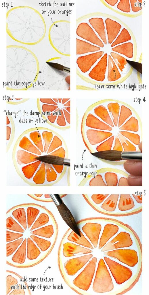 watercoloring | beginners tutorial diy orange slice paint brush techniques | Girlfriend is Better