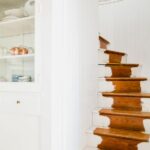 white interiors | distressed staircase paint open shelving | Girlfriend is Better