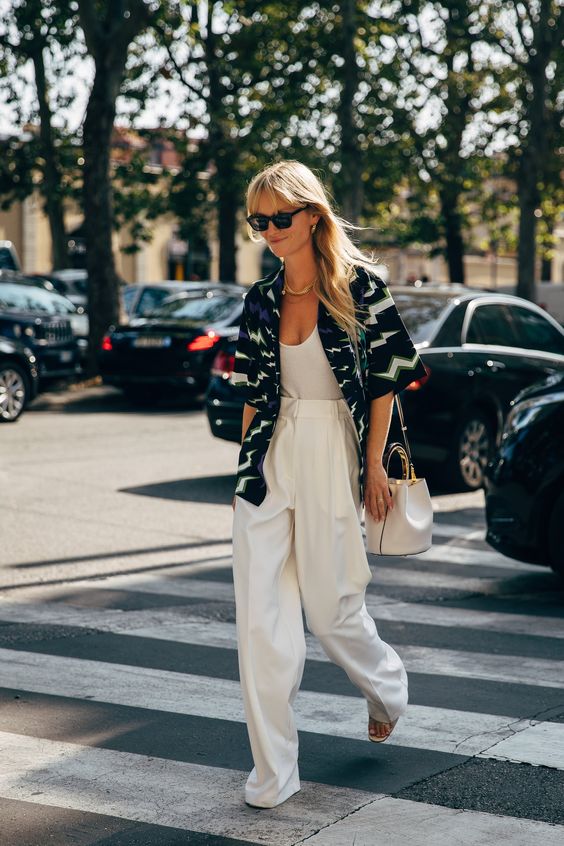 business casual | pleated high-waist pants slacks all white work wear | Girlfriend is Better