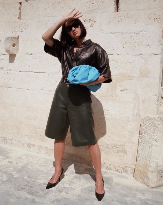 oversized clutches | work wear culottes leather blue | Girlfriend is Better