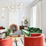 Parisian art deco | color block living room horseshoe chair modern ceiling light | Girlfriend is Better