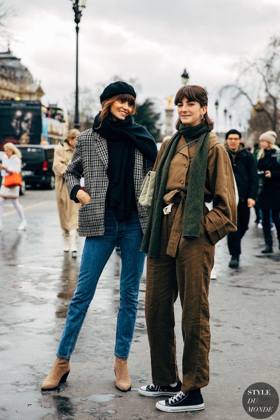 winter layers | neck scarves cropped pants beret french girl cool | Girlfriend is Better