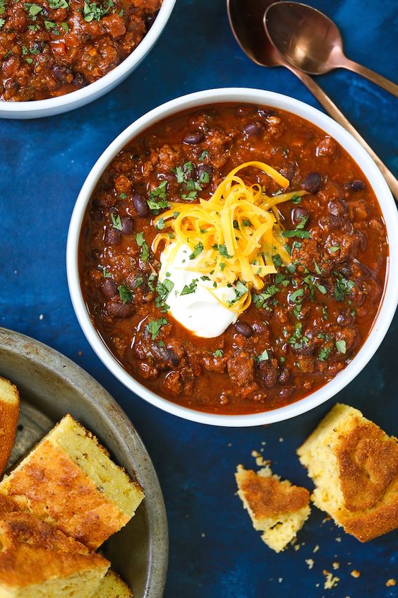 chili recipes | Instant Pot cocoa powder ground beef lager beer corn bread | Girlfriend is Better