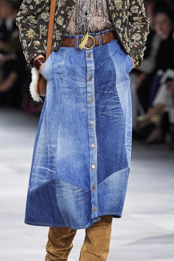 denim skirts | patchwork button from mid-length neutrals runway Celine | Girlfriend is Better