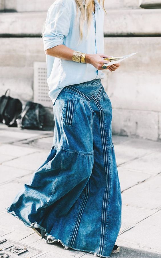 denim skirts | maxi jean tennis shoes chambray blouse business casual | Girlfriend is Better