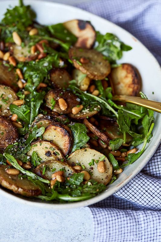 February's seasonal vegetables | grilled potato arugula salad recipe vegetarian vegan | Girlfriend is Better