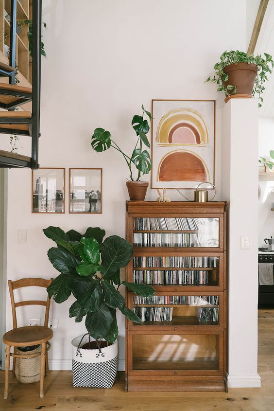 hygge hostess | vintage cd collection media cabinet entertaining art photography fiddle leaf fig | Girlfriend is Better