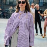 dropped shoulder seams | purple oversized button up blouse work wear | Girlfriend is Better