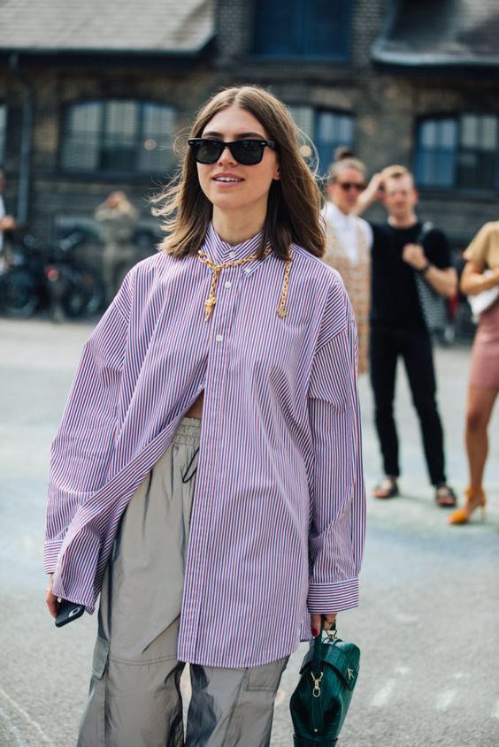 dropped shoulder seams | purple oversized button up blouse work wear | Girlfriend is Better