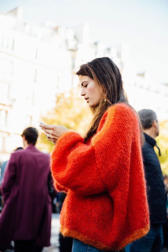 dropped shoulder seams | bright orange oversized sweater | Girlfriend is Better