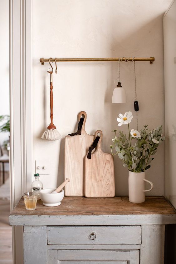 kitchen utility hooks | hygge hostess vintage counter cutting boards hanging rack | Girlfriend is Better