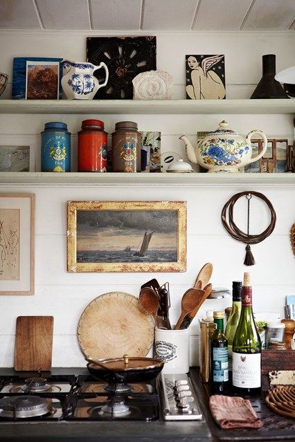 landscape paintings | open shelving vintage art rustic kitchen | Girlfriend is Better