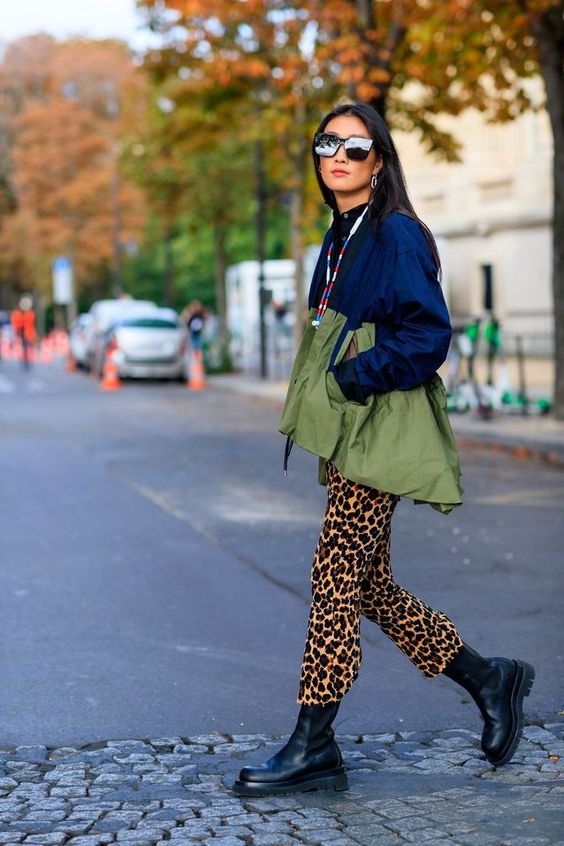 leopard print pants | black combat boots windbreaker | Girlfriend is Better