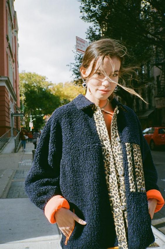 leopard print | black teddy bear coat bright orange lining | Girlfriend is Better