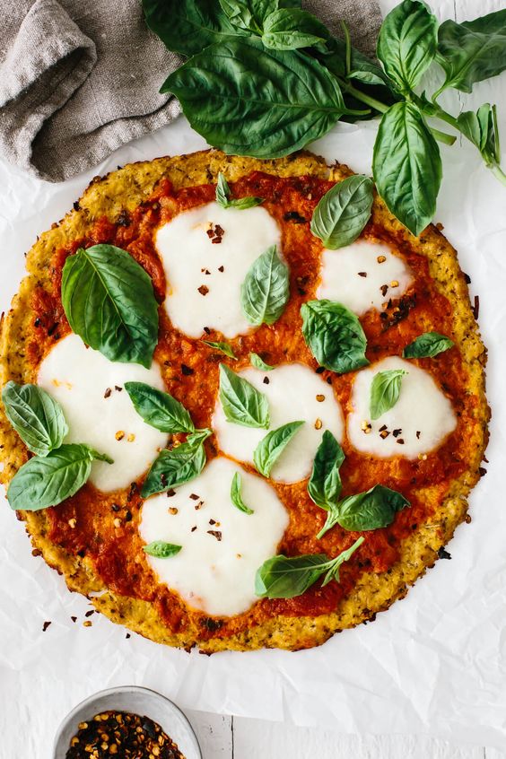 March's seasonal vegetables | pizza cauliflower crust gluten-free vegetarian low-carb keto | Girlfriend is Better