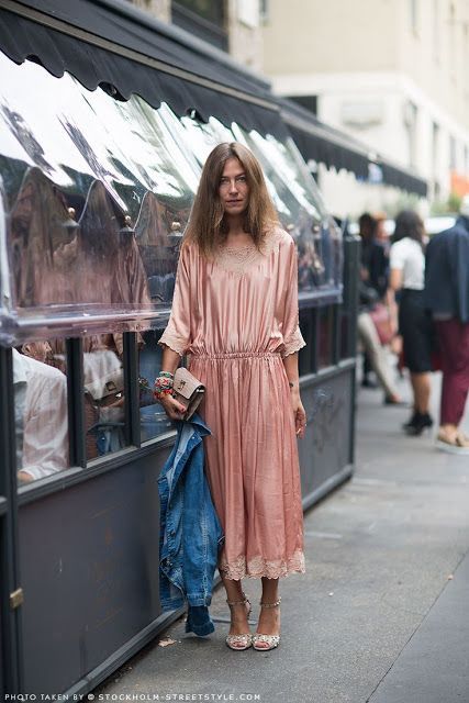 retro romance | pink slip dress lace denim jacket French girl cool | Girlfriend is Better