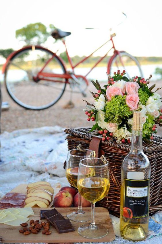 Spring picnic | bicycle basket wine cheese board | Girlfriend is Better