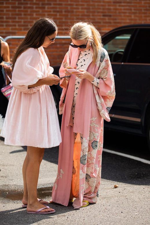 balloon sleeves | light pink voluminous dress flip flops | Girlfriend is Better