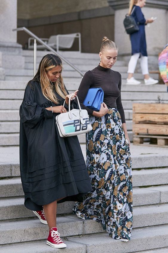 balloon sleeves | black voluminous dress red Converse Prada top handle purse street style | Girlfriend is Better