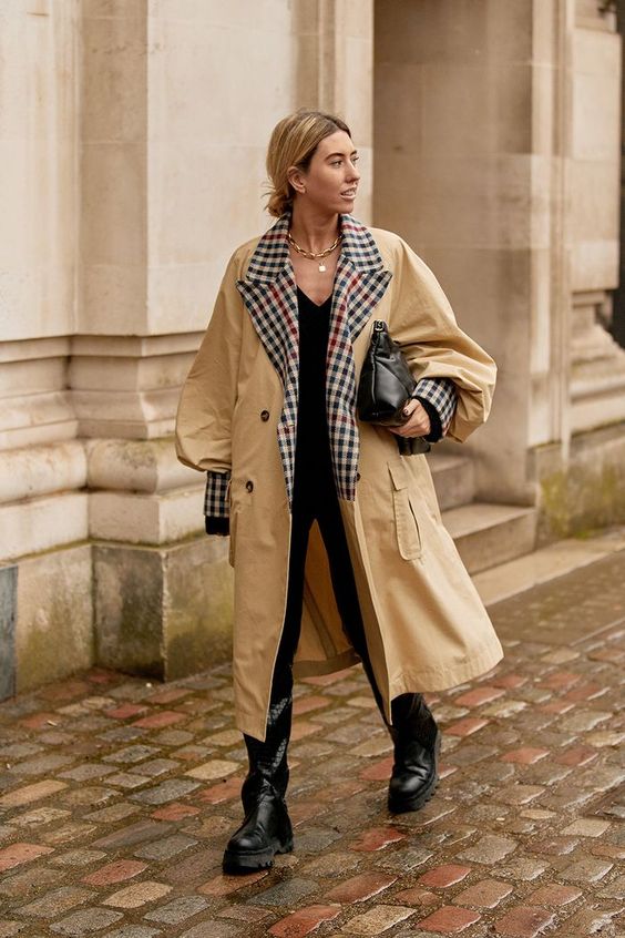 balloon sleeves | puff sleeve trench coat modern grunge black boots oversized clutch | Girlfriend is Better