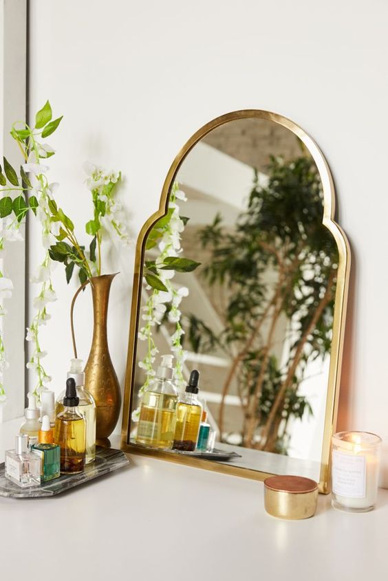 mirror Feng Shui | geometric bathroom vanity houseplants Bohemian | Girlfriend is Better