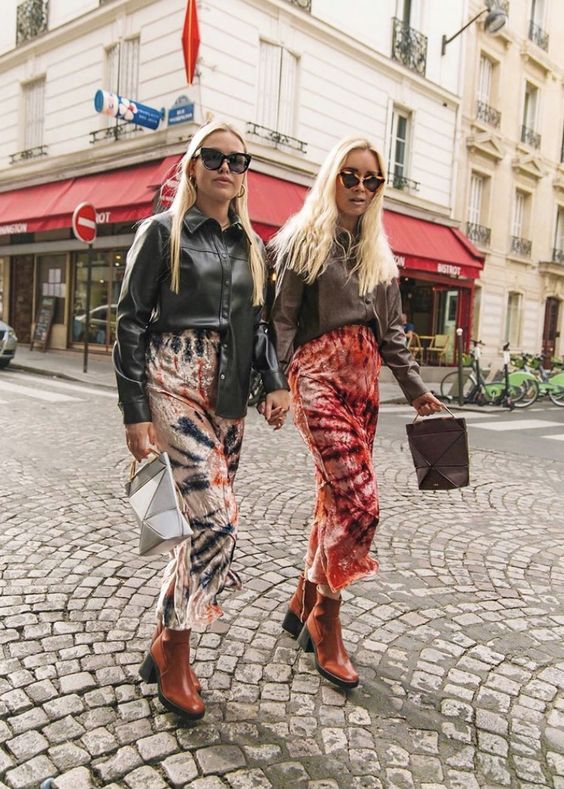 tie dye | midi skirts street style leather jacket ankle boots | Girlfriend is Better