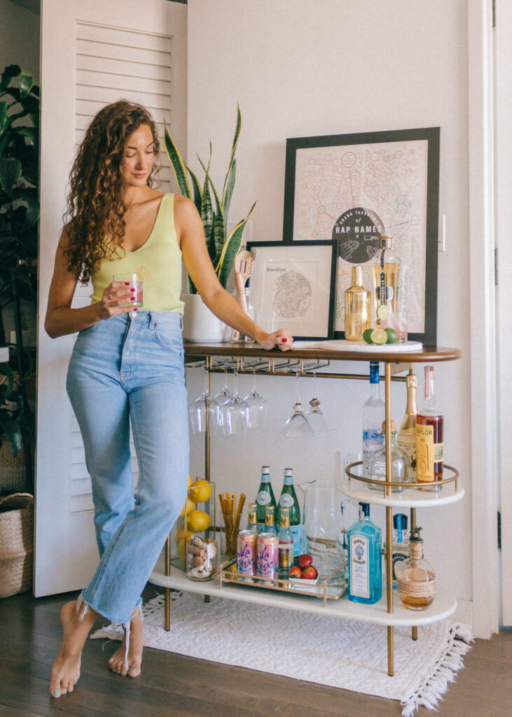 bar cart styling | mixers alcohol liquor hostess glassware martini shaker | Girlfriend is Better