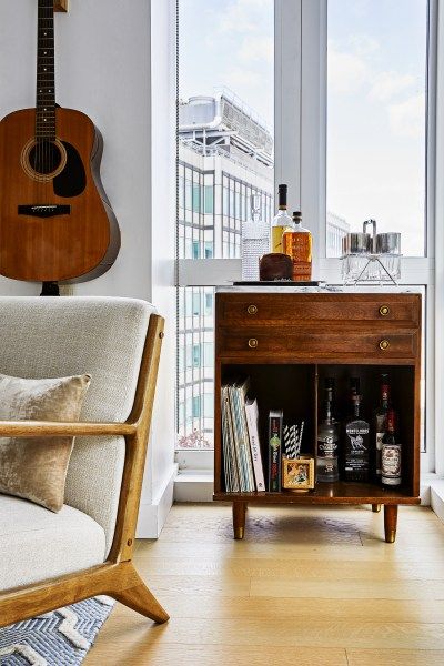 bar cart styling | vintage cabinet whiskey high ball glass rack coasters mid-century modern | Girlfriend is Better