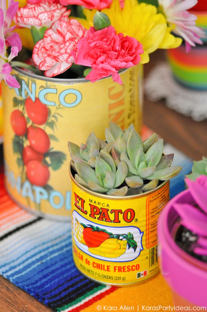 Cinco de Mayo party decor | succulents Mexican food cans tablescape blanket | Girlfriend is Better