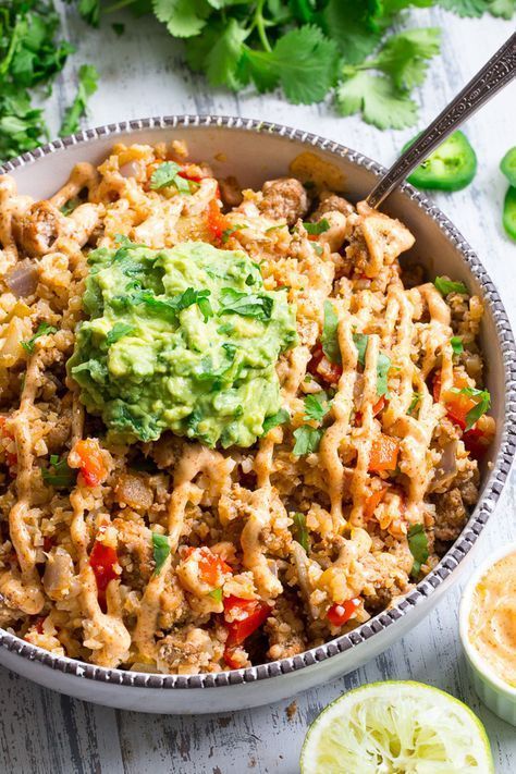 Cinco de Mayo party recipes | Mexican cauliflower fried rice guacamole paleo Whole30 keto protein | Girlfriend is Better