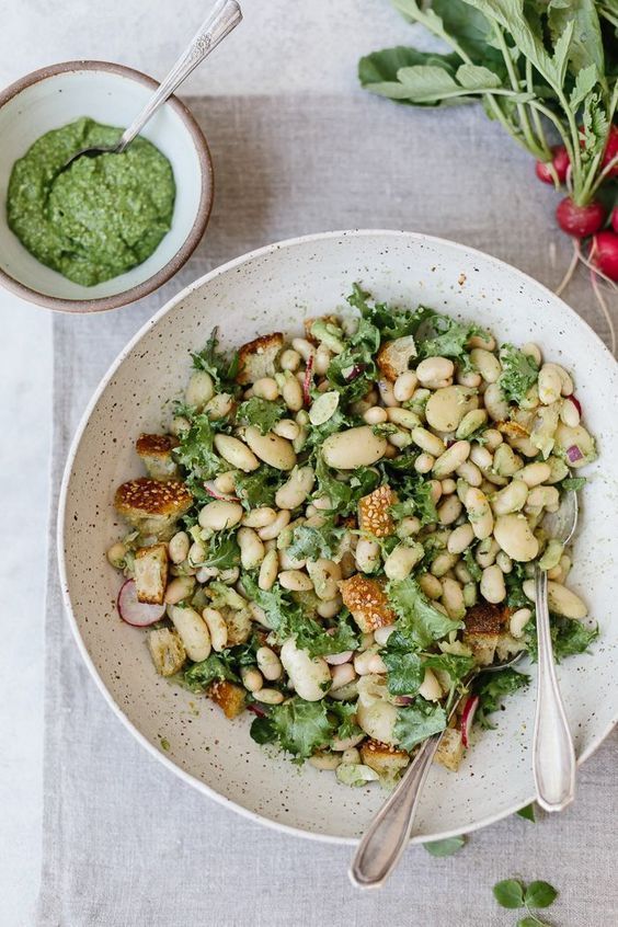 May seasonal vegetables | Warm white bean arugula salad recipe radishes pesto health benefits | Girlfriend is Better