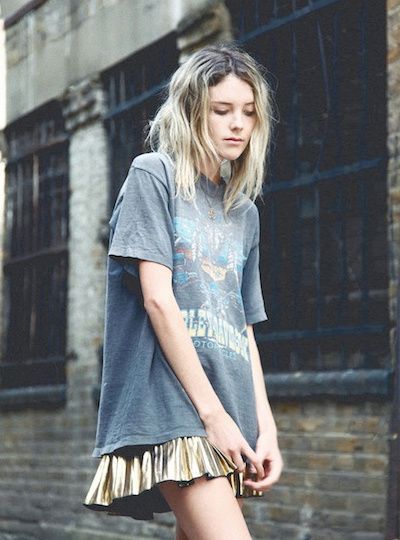 oversized graphic tees | faded boys thrift shirt gold mini skirt modern grunge 90s | Girlfriend is Better